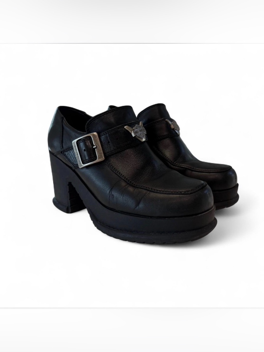 Harley Davidson Women’s Black Leather 90s/Y2K Chunky Platform Loafers Size 7